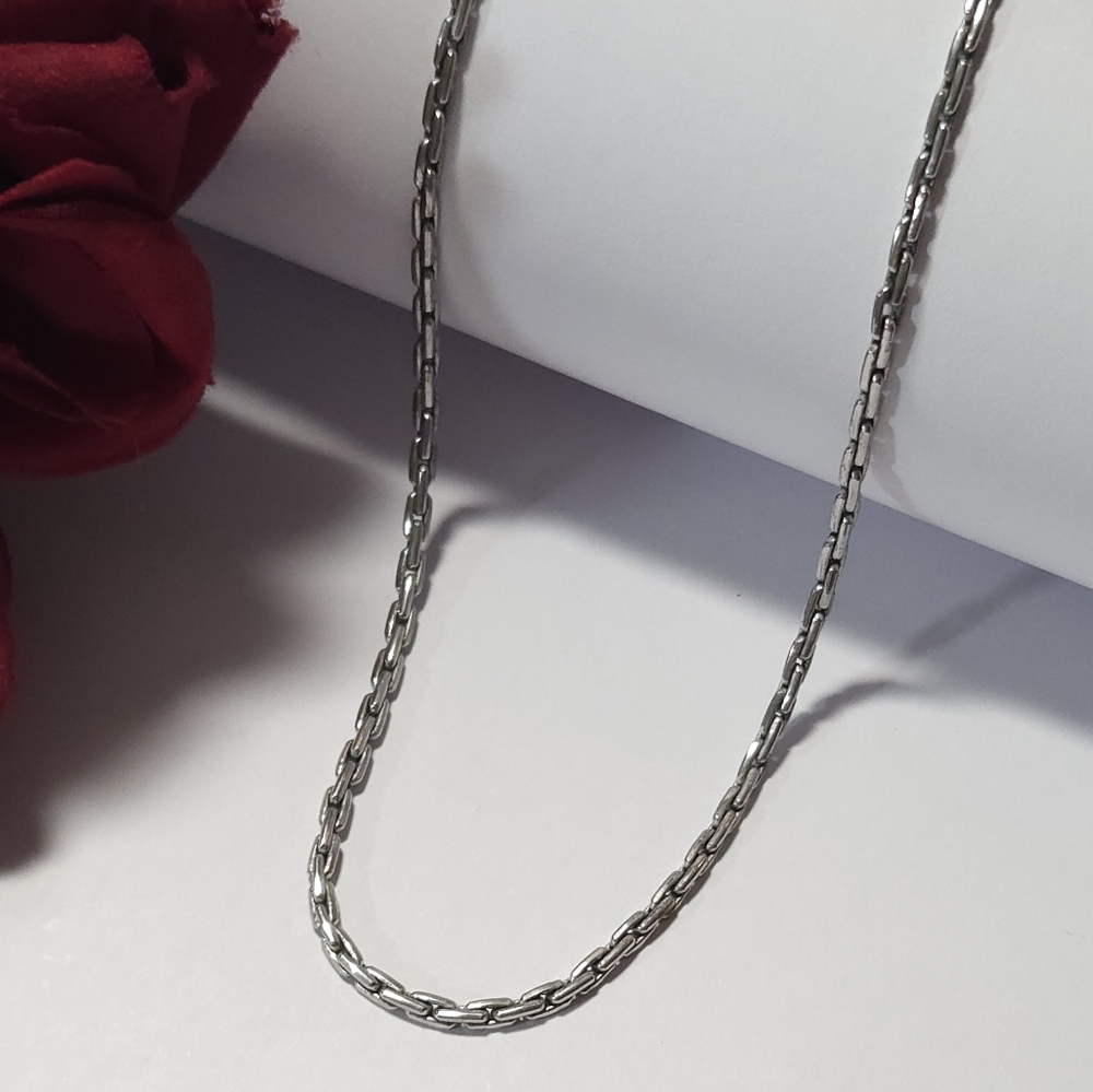 Vintage Silver Tone Box Chain Link Necklace 16" Long
